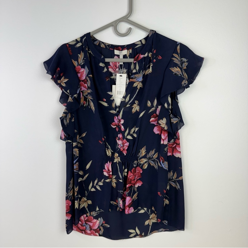 New Joie Crisbell Navy‎ Floral Blouse with Ruffle Sleeves